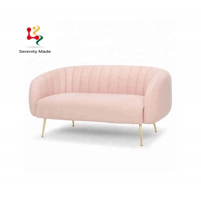 stylish modern living room furniture pink fabric 2 seats metal legs couch sofa