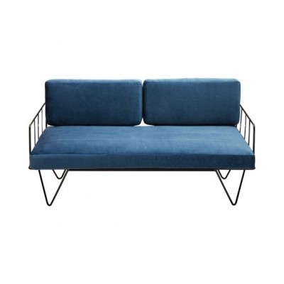 Fashionable modern blue fabric hairpin legs 2 seats couch sofa with arms for living room