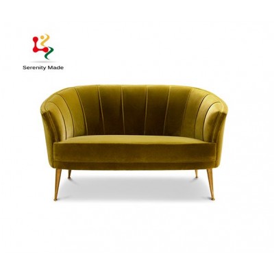 vintage style yellow upholstered metal legs 2 seats leisure couch sofa with arms for apartment