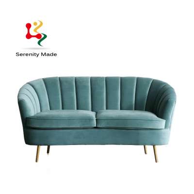 European apartment furniture style light blue velvet upholstered metal legs couch sofa