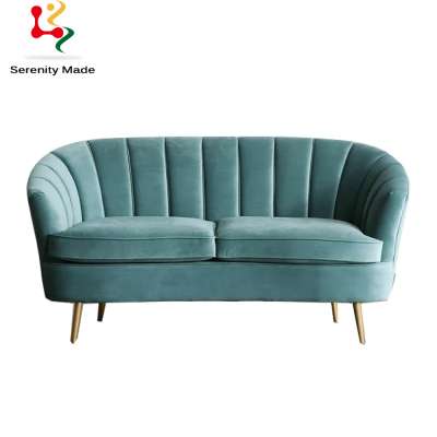 Modern Nordic commercial furniture sofa set fabric upholstered brass leg luxury apartment double seats living room sofa