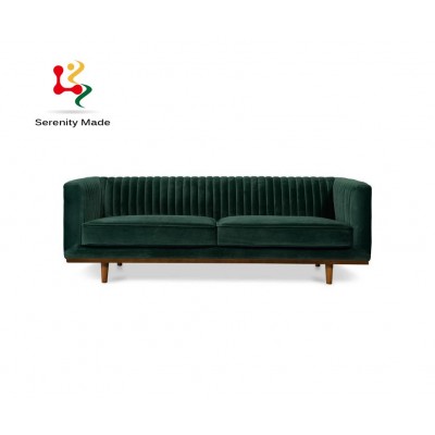 Vintage style coffee shop furniture dark green velvet upholstered metal legs lounge couch sofa